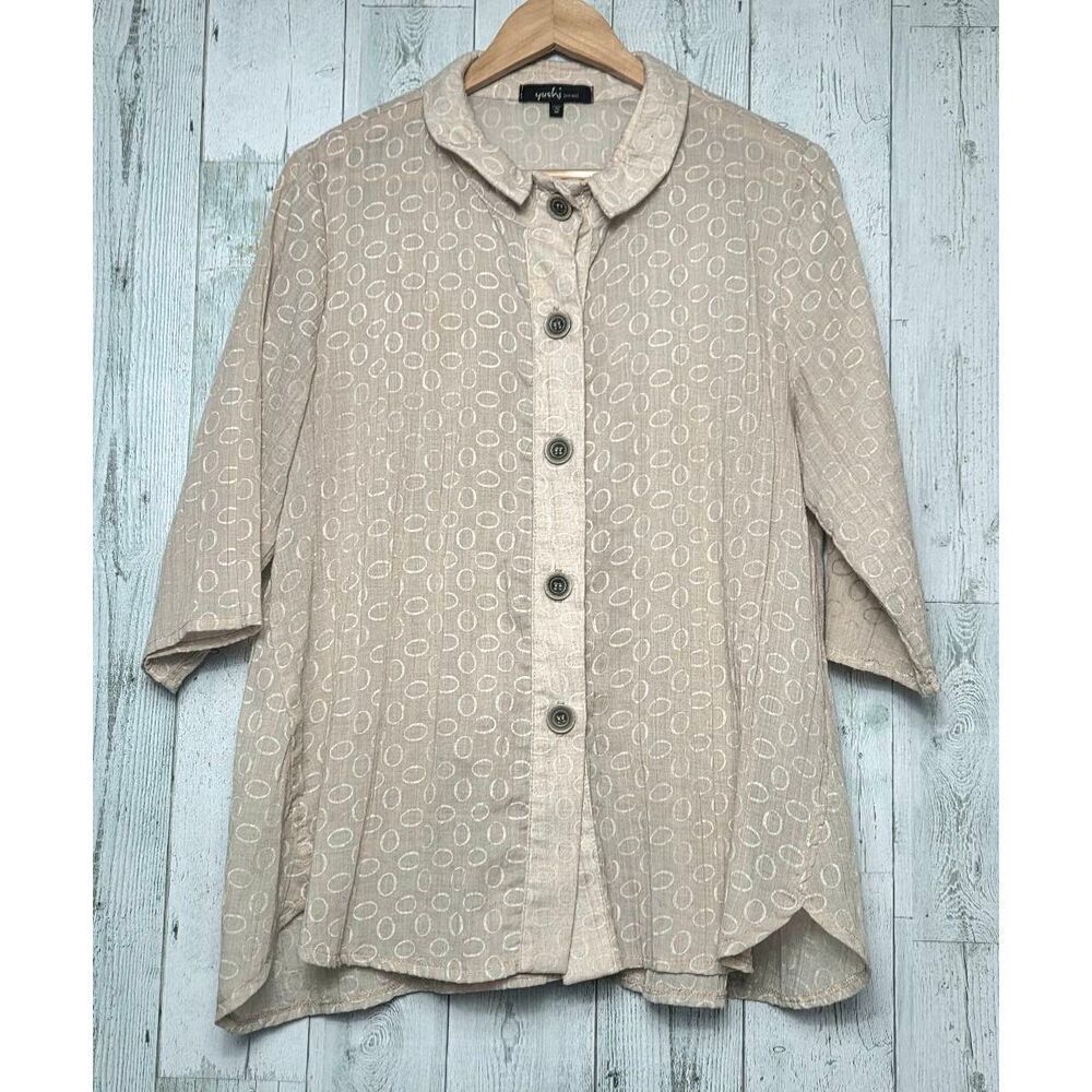 Yushi Sheer Gauzy Printed Wire Schoolgirl Asian Collar Lagenlook Top Sz. M